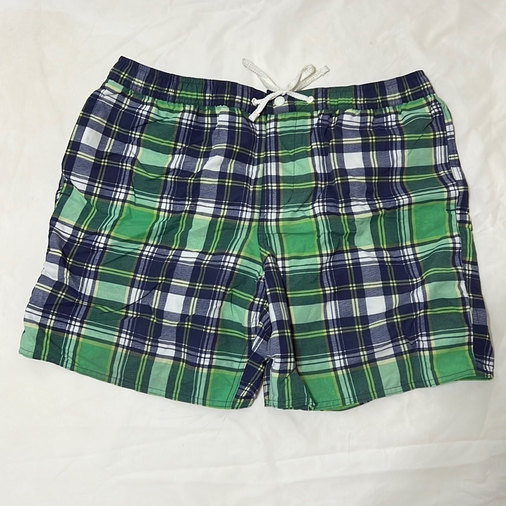 JOE Fresh Green and Blue Plaid Swim Trunks Large